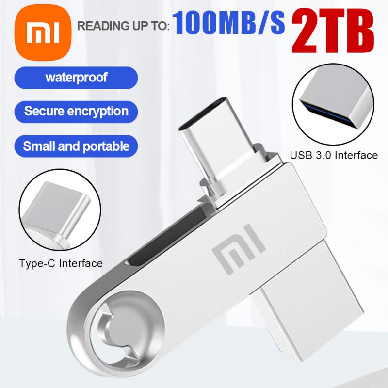 2024 Xiaomi U Disk 2TB Metal High Speed Portable Pen Drive USB 3.0 Computer Laptop 1TB Waterproof Flash USB Drive Type-C Adapter