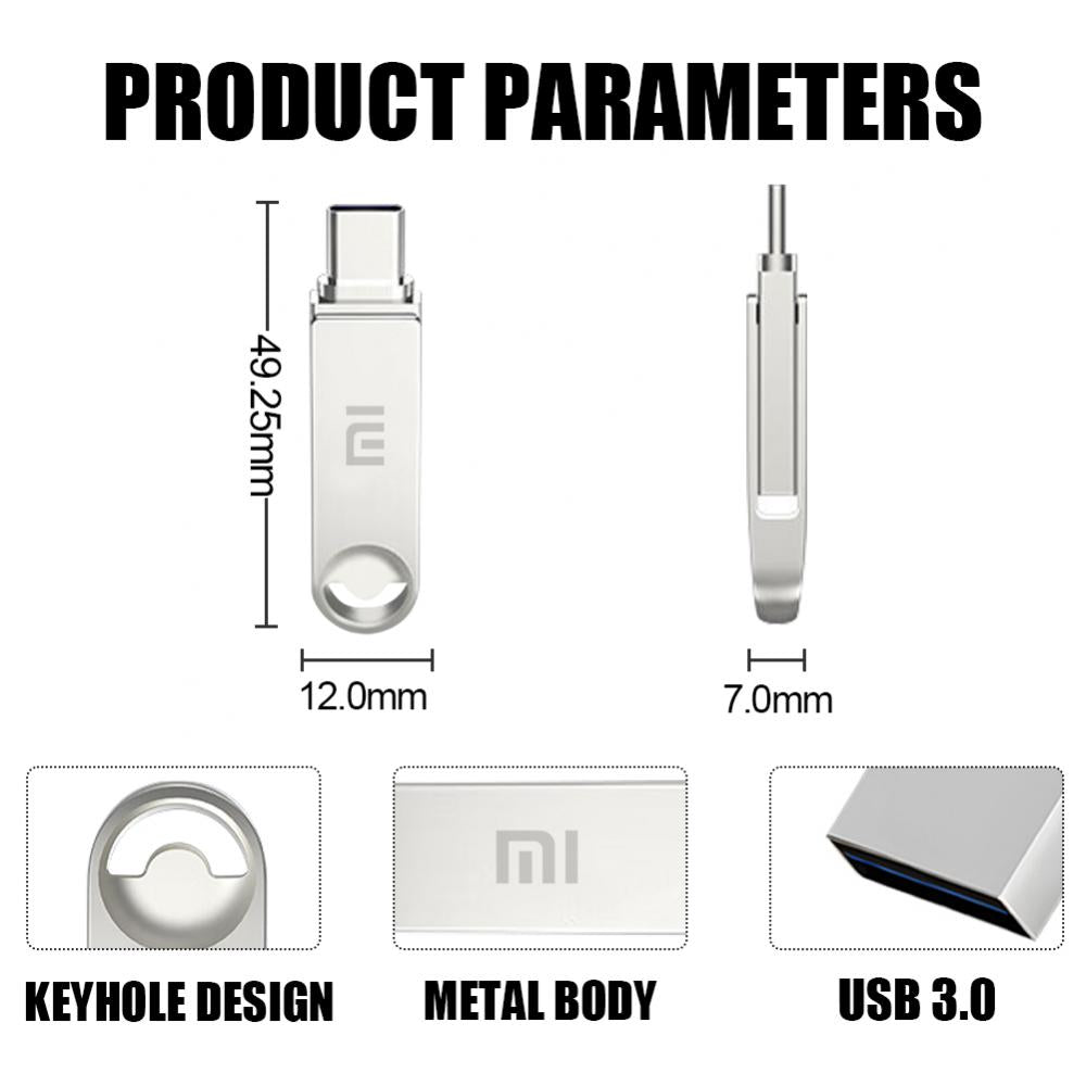 2024 Xiaomi U Disk 2TB Metal High Speed Portable Pen Drive USB 3.0 Computer Laptop 1TB Waterproof Flash USB Drive Type-C Adapter