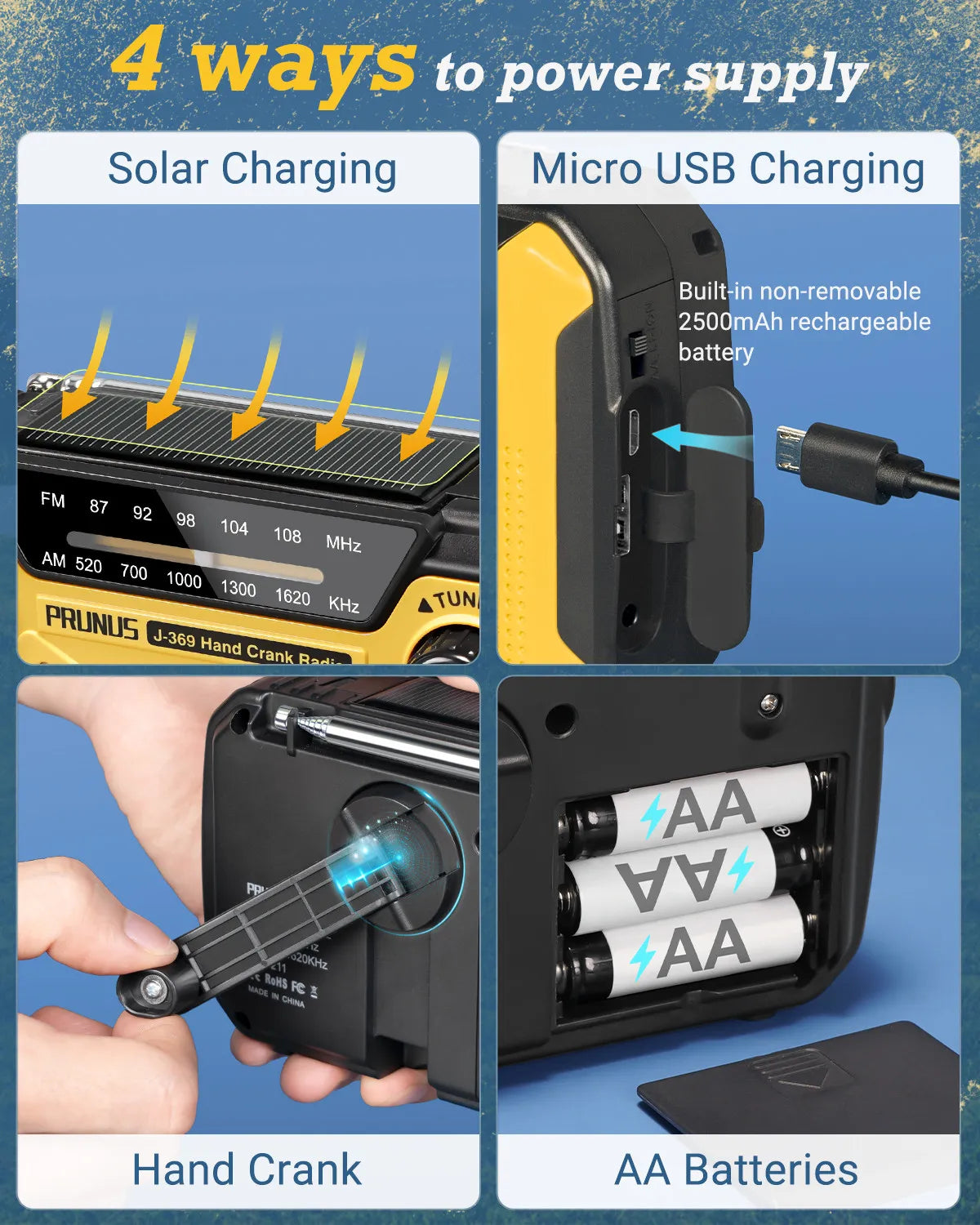 🎁BLACK FRIDAY🔥Emergency Radio Portable Solar Hand Crank USB- Batteries Rechargeable Torch Reading Lamp SOS Alarm for Emergencies