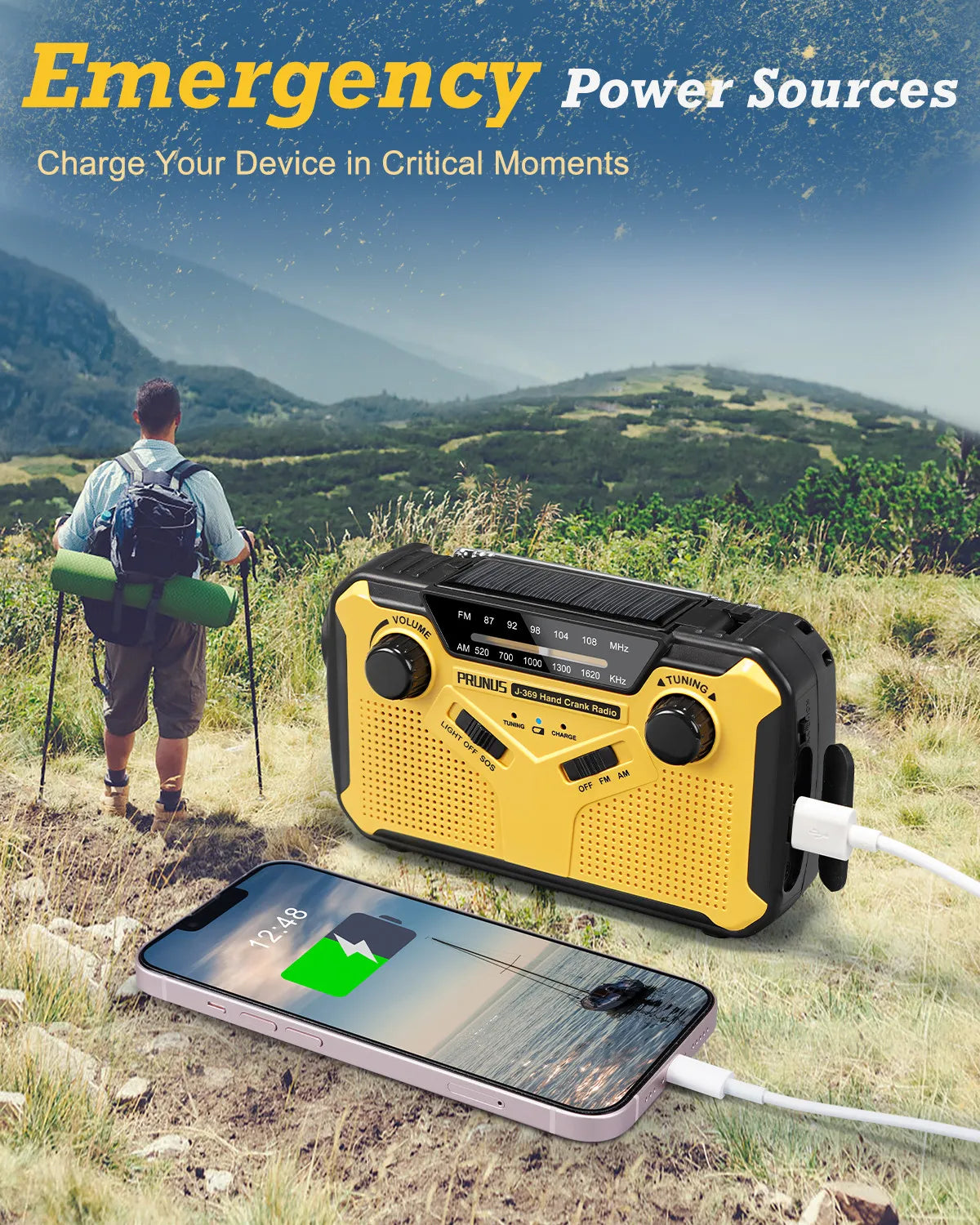 🎁BLACK FRIDAY🔥Emergency Radio Portable Solar Hand Crank USB- Batteries Rechargeable Torch Reading Lamp SOS Alarm for Emergencies